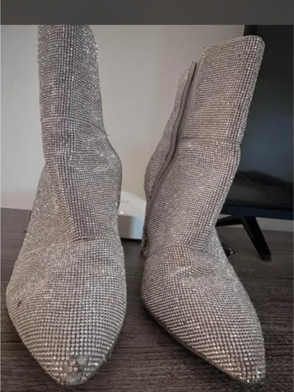 Steve Madden Silver Rhinestone Pointed Sock Booties